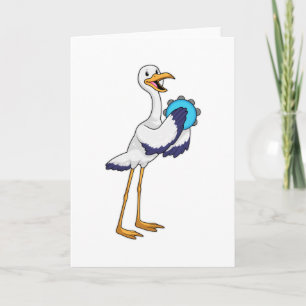 Carte Cigogne en musicien avec tambourin