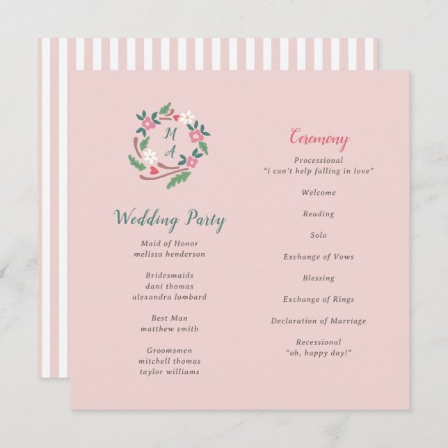 Carte Cimier Floral Rustique Avec Monogramme (Devant / Derrière)