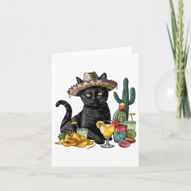 Carte Cinco De Mayo Chat noir Cuisine mexicaine Chat noi (Devant)