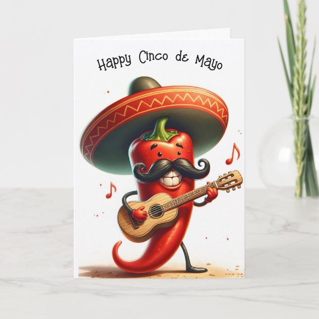 Carte Cinco de Mayo Red Chili Pepper Musicien (Devant)