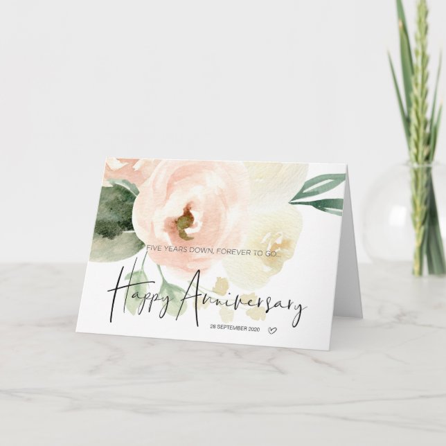 Carte Cinq ans de florale rose pour femme (Devant)