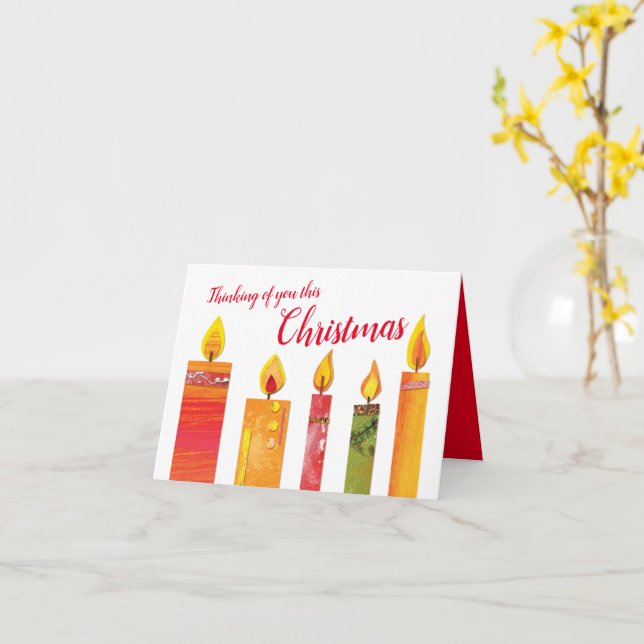 Carte Cinq bougies de Noël allumées en papier découpé ar (Fleur jaune)