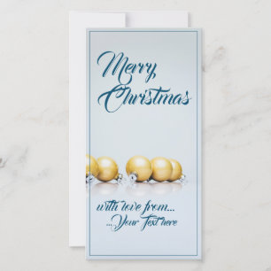 Carte Cinq boules de Noël dorées - écriture bleue