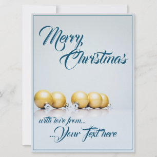 Carte Cinq boules de Noël dorées - écriture bleue