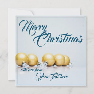 Carte Cinq boules de Noël dorées - écriture bleue