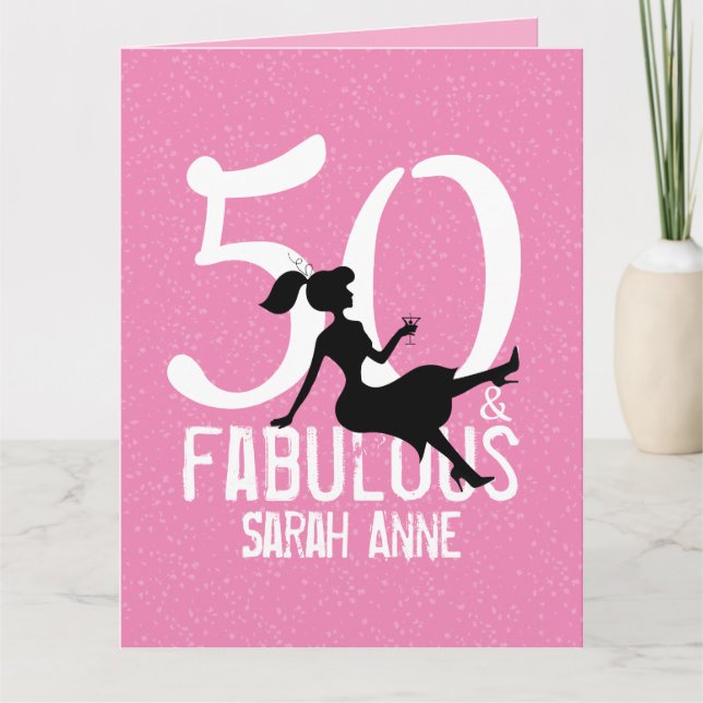 Carte Cinquante et fabuleux Glamour rose moderne Anniver (Devant)