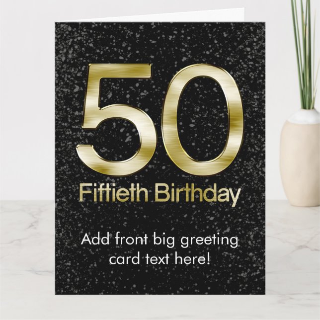 Carte cinquantième Anniversaire, charme noir élégant (Devant)