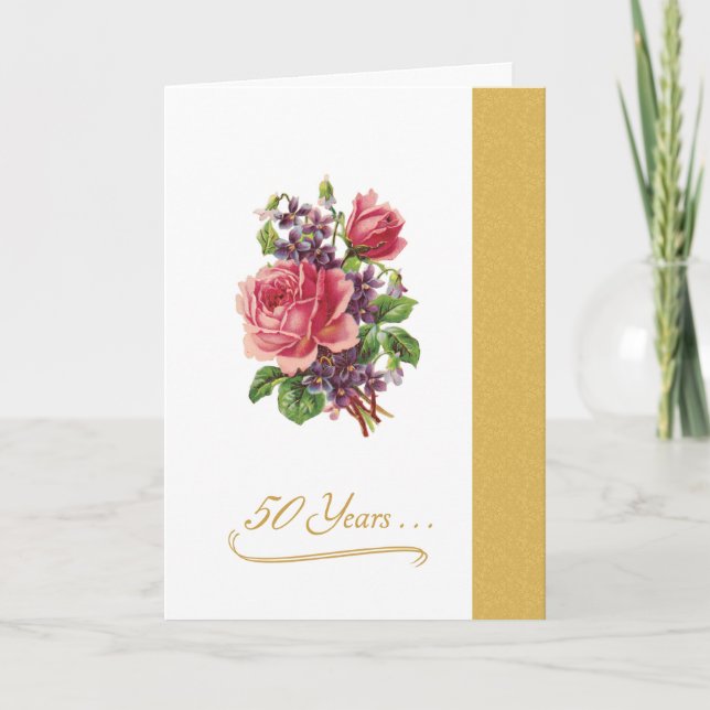 Carte cinquantième Roses roses romantiques (Devant)