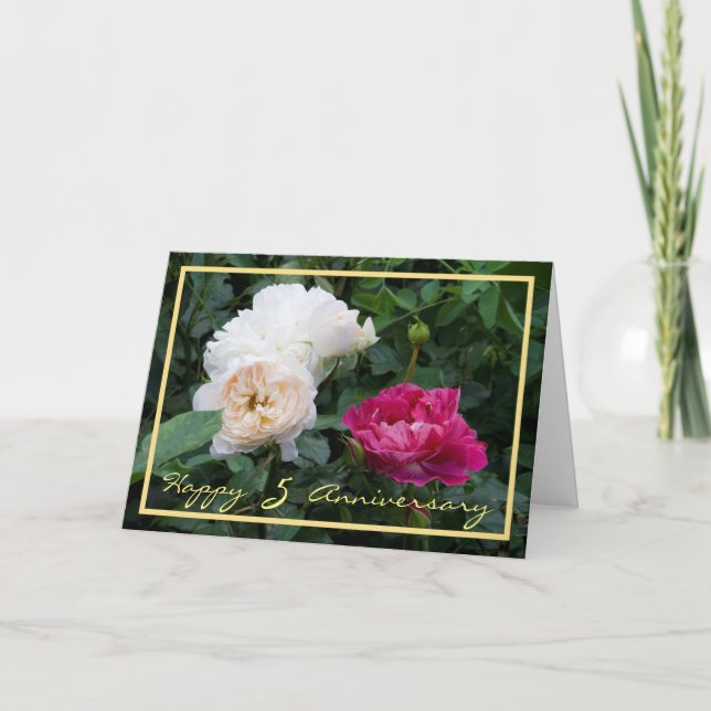 Carte Cinquième Anniversaire Mariage Souhaite Crème Rose (Devant)