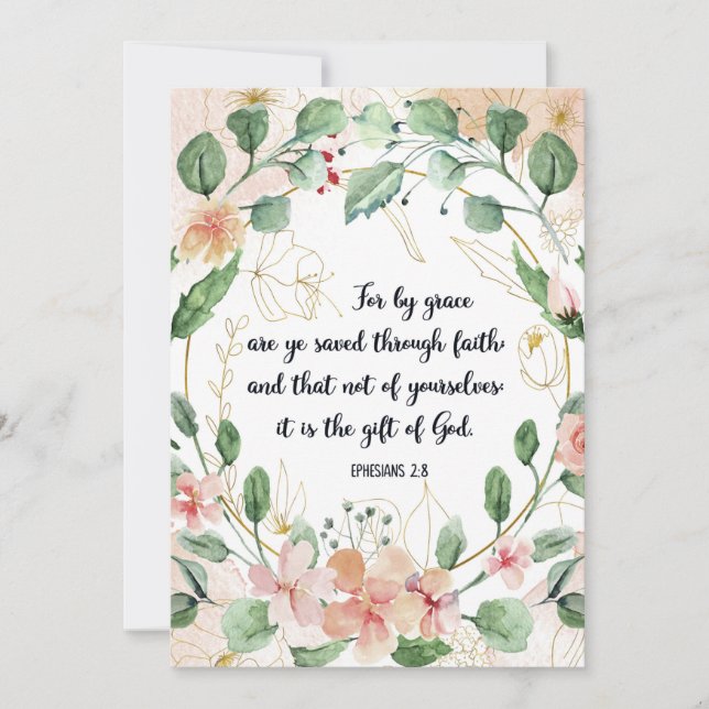Carte Citation de grâce sauvée, Éphésiens 2:8, Écriture, (Devant)