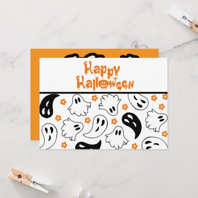 Carte Citation de la typographie du fantôme d'Halloween  (Devant/Arrière en situation)