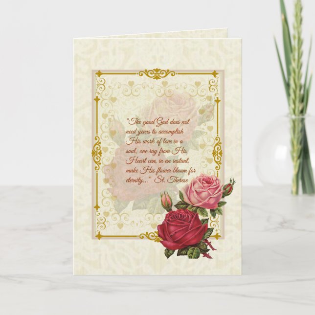 Carte Citation de Saint-Thérèse aux roses roses roses et (Devant)