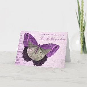 Carte Citation inspirante de papillon rose vintage