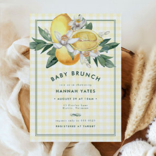 Carte Citron jaune soleil En vichy Baby shower Brunch