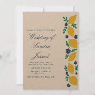 Carte Citron tiré à la main Mariage Abstrait botanique K
