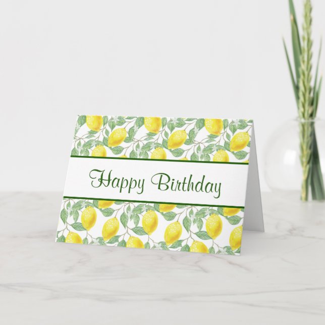 Carte Citrons jaunes avec l'anniversaire vert de motif (Devant)