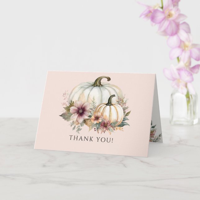 Carte Citrouille Automne Feuilles Rose Merci Floral Rose (Orchidée)