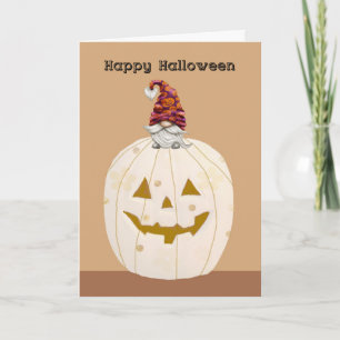 Carte Citrouille beige d'Halloween avec Gnome