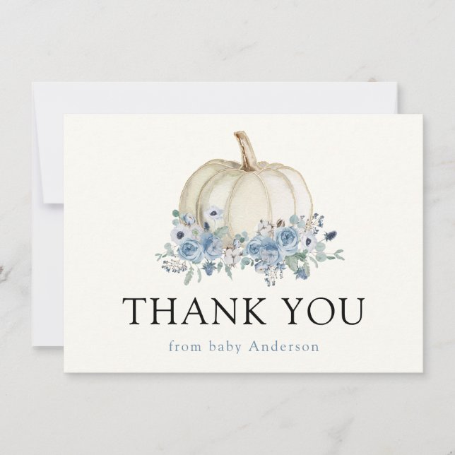 Carte Citrouille blanc et Merci Floral bleu (Devant)