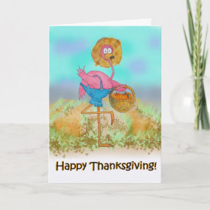 Carte Citrouille Bon thanksgiving Flamant rose ros