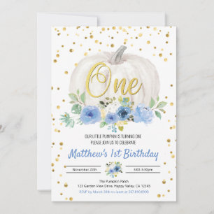 Carte Citrouille Boy 1er Anniversaire Fête rose Invitati