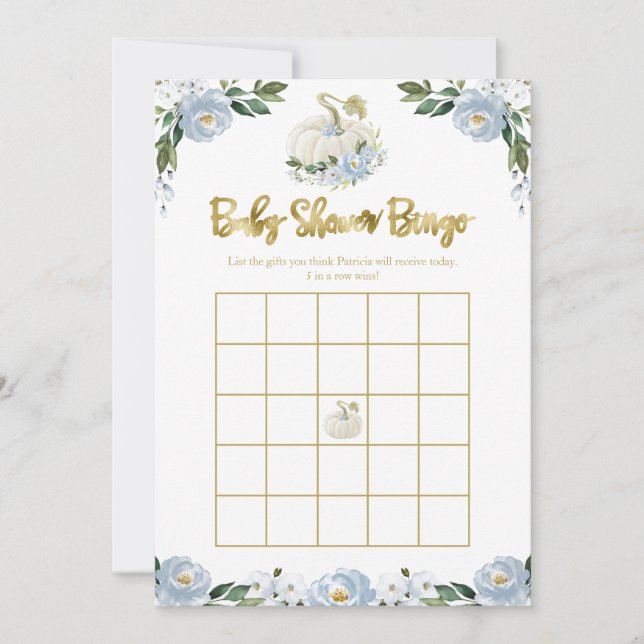 Carte Citrouille Boy Fall Baby shower Bingo (Devant)