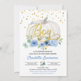 Carte Citrouille C'est un garçon Baby shower Blue Invita