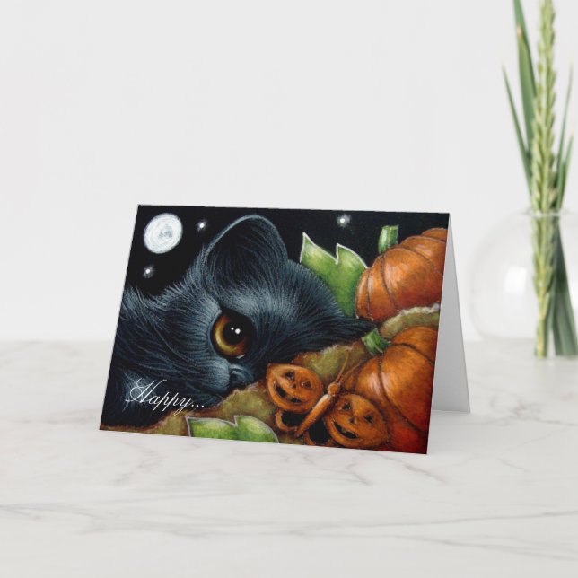 CARTE CITROUILLE CHAT CUISINE NOIRE BOUTEILLE HALLOWEEN  (Devant)