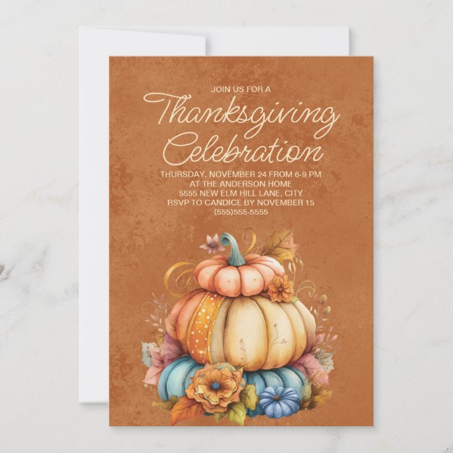 Carte Citrouille Cosy Russe Boho Thanksgiving (Devant)