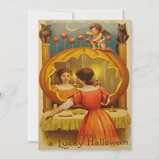 Carte Citrouille Cupidon Hibou Croissant de Lune (Devant)