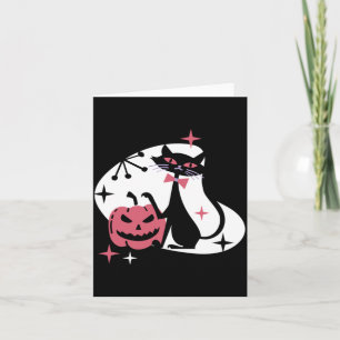 Carte Citrouille de chat noir rétro milieu de siècle Hal