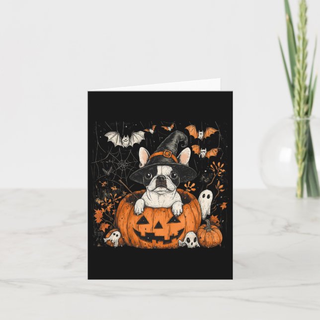 Carte Citrouille de chien de Boston Terrier Halloween Th (Devant)