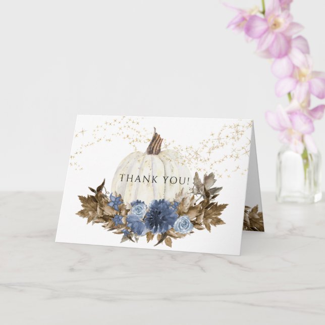 Carte Citrouille de la marine Blue Floral Automne Gold S (Orchidée)