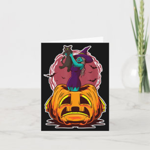 Carte Citrouille de sorcière chat noir et sorcier effray