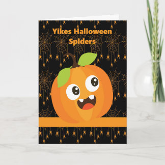 Carte Citrouille d'Halloween effrayé avec araignées et W