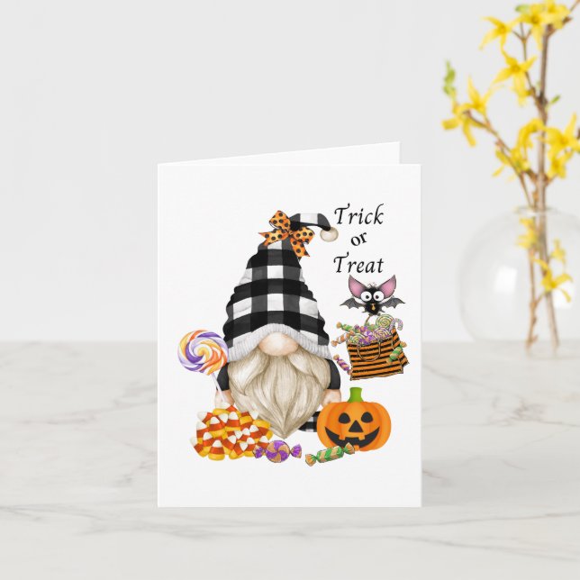Carte Citrouille d'Halloween Gnome sur Papier (Fleur jaune)