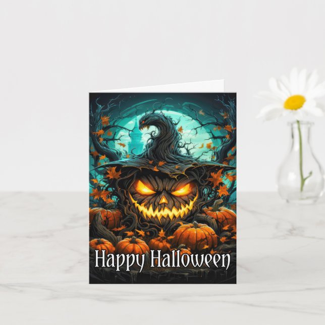 Carte Citrouille d'Halloween super Éffrayant (Petite plante)