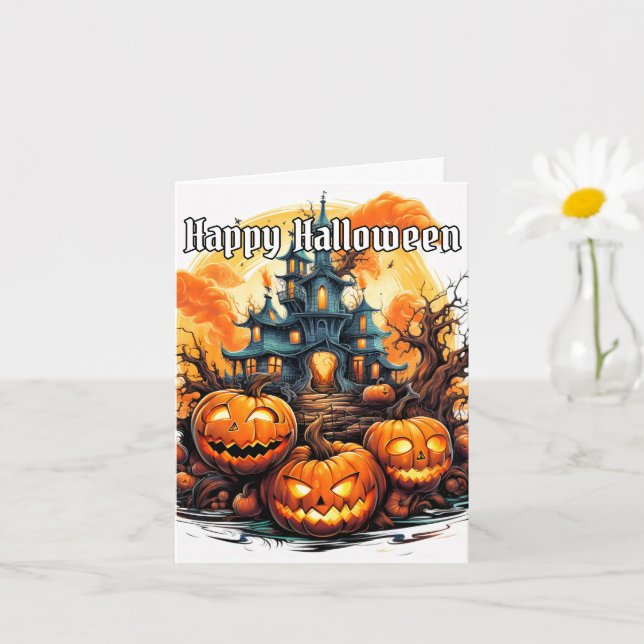 Carte Citrouille Éffrayant brillant | Bonne Halloween (Petite plante)