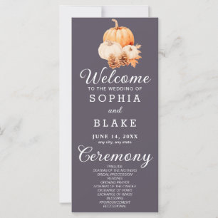 Carte Citrouille et Feuilles Automne Fumée Gris Mariage