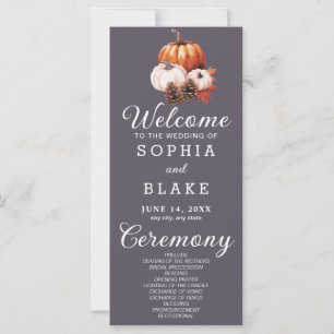 Carte Citrouille et Feuilles Automne Fumée Gris Mariage