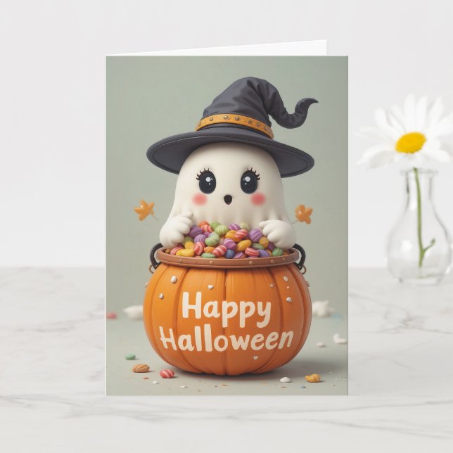 Carte Citrouille Ghost Halloween Sweet Ghoost Salutation (Petite plante)