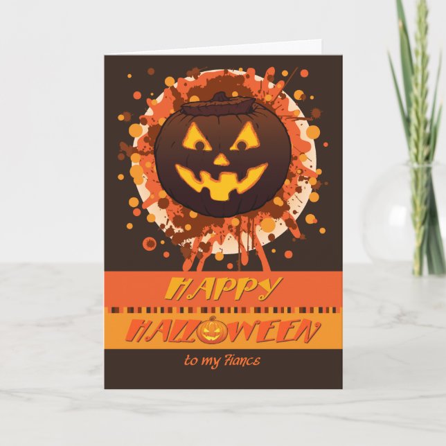 Carte Citrouille grunge de Halloween, pour le fiancé - (Devant)