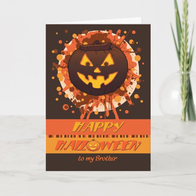 Carte Citrouille grunge de Halloween, pour le frère - (Devant)