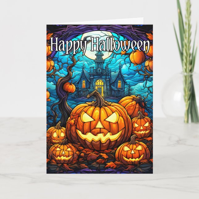Carte Citrouille lumineux | Bonne Halloween (Devant)