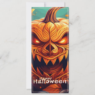 Carte Citrouille orange effrayant avec visage, Halloween