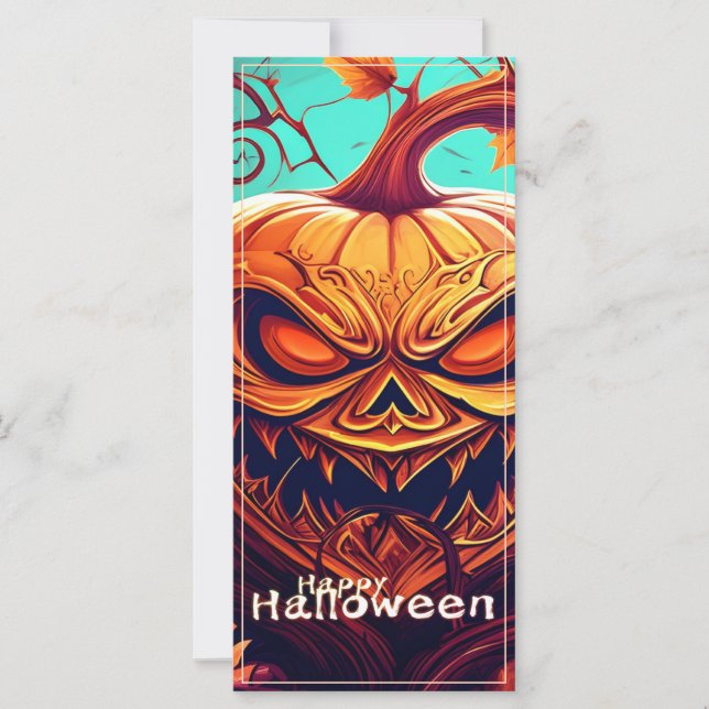 Carte Citrouille orange effrayant avec visage, Halloween (Devant)