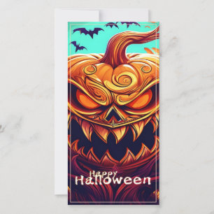 Carte Citrouille orange effrayant avec visage, Halloween