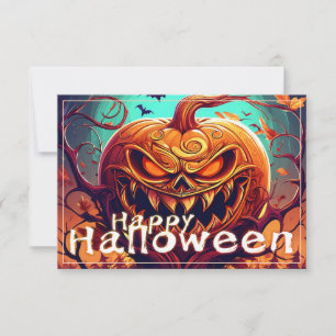 Carte Citrouille orange effrayant avec visage, Halloween