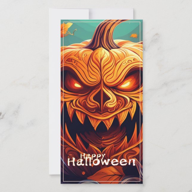 Carte Citrouille orange effrayant avec visage, Halloween (Devant)