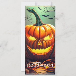 Carte Citrouille orange effrayante avec visage, Hallowee